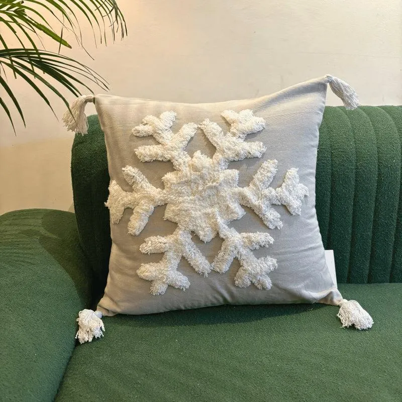 Winter's Lace Cotton Cushion Cover media 1