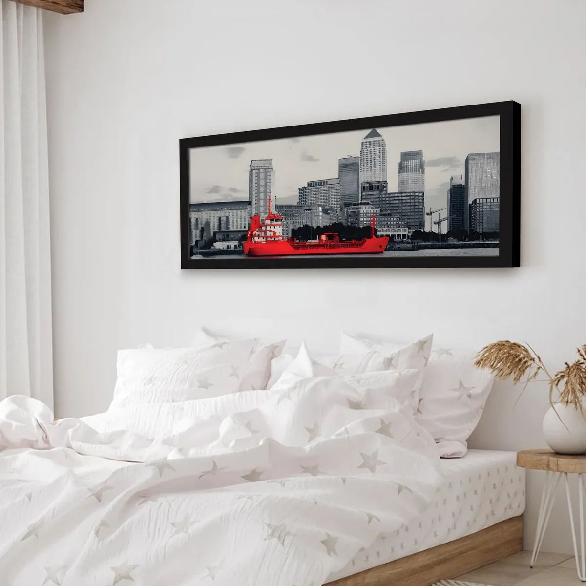 Cityscape Red Boat Wall Painting With Frame media 4