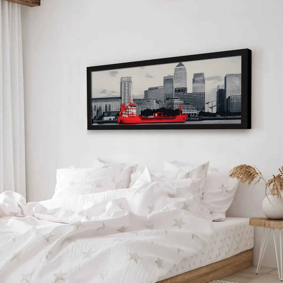 Cityscape Red Boat Wall Painting With Frame media 4