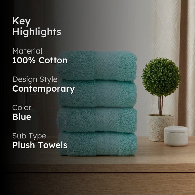 PlushAura Cotton Face Towel (Aqua) - Set Of Four media 2