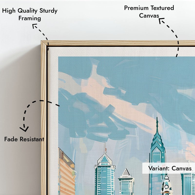 Vintage Philadelphia Framed Canvas Archival Canvas Wall Painting - Natural Brown Frame media 6