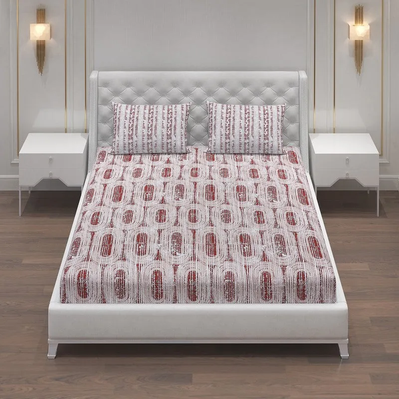 Monte Carlo Striped Ovals Cotton Bedsheet (White,Maroon) - 104 TC media 4