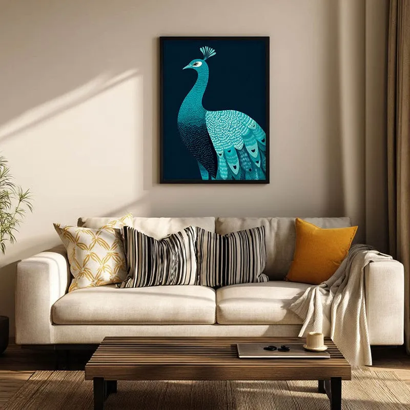 Elegant Peacock Canvas Wall Painting With Black Frame media 6