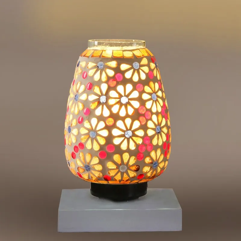 Celionis Glass Table Lamp With Wooden Base - Multicolor media 7