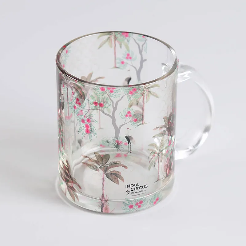 India Circus Jardin Glass Mug With Coaster (325 mL Each) - Four Piece Set media 5
