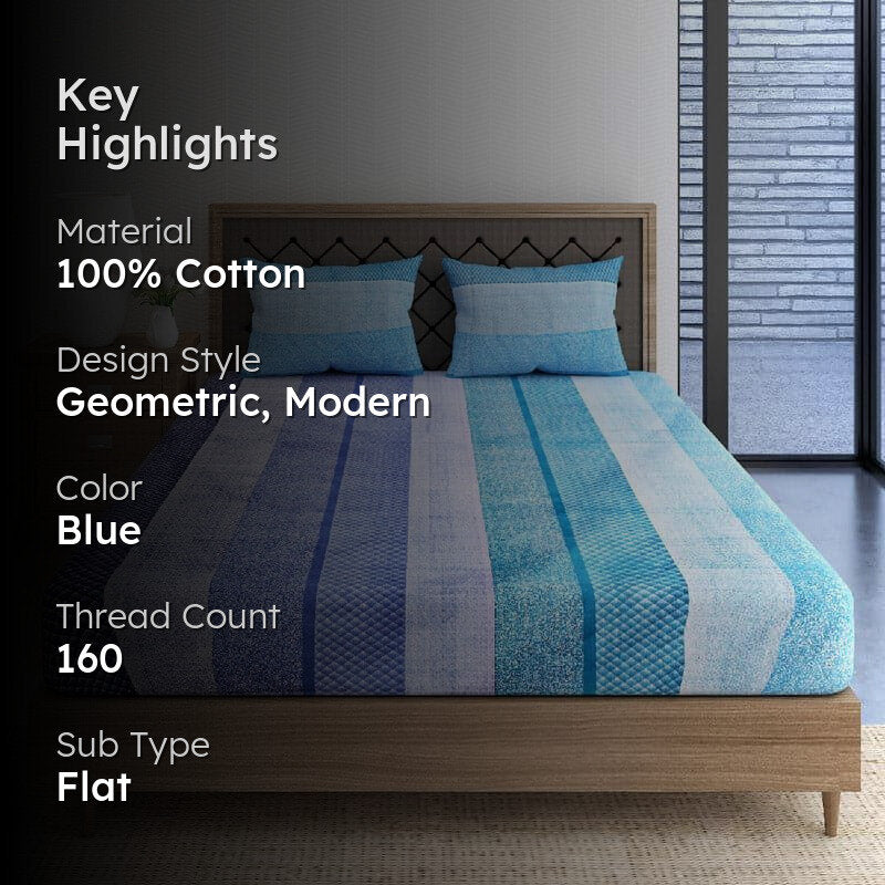Swayam Yela Pastel Stripe Cotton Bedsheet (Blue) - 160 TC media 2