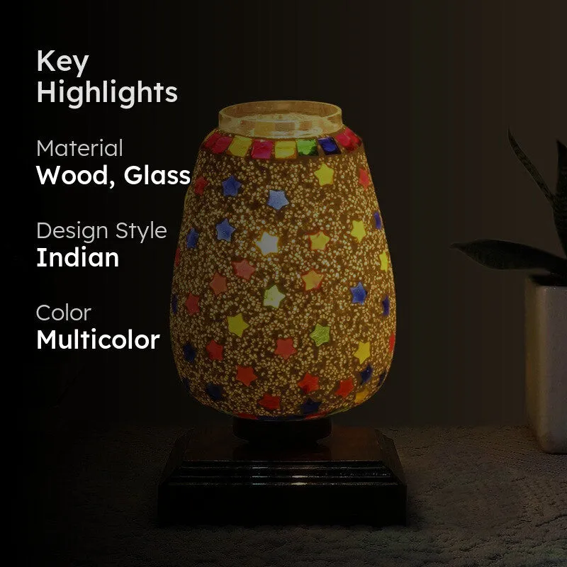Novira Glass Table Lamp With Wooden Base - Multicolor media 2