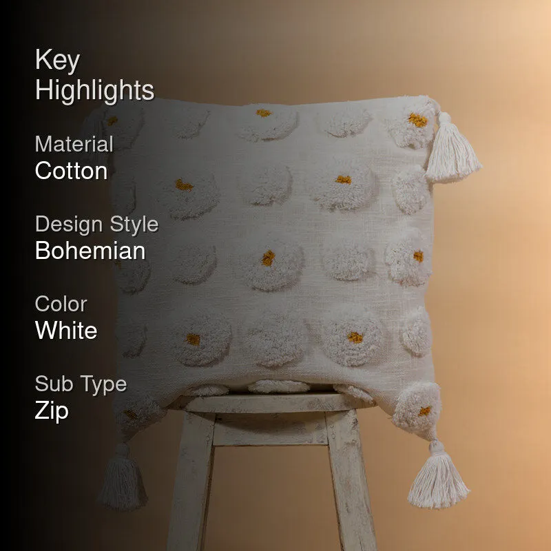 Pom Grid Tufted Cushion Cover - White, Yellow media 2