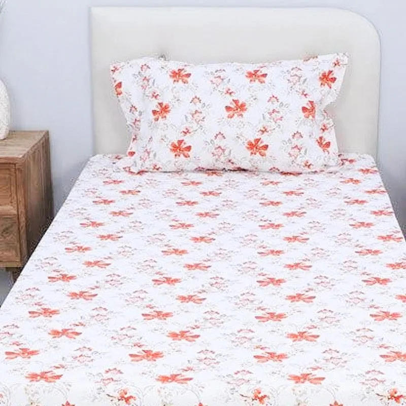Jumina Floral Printed Cotton Bedsheet (Orange) - 180 TC media 4