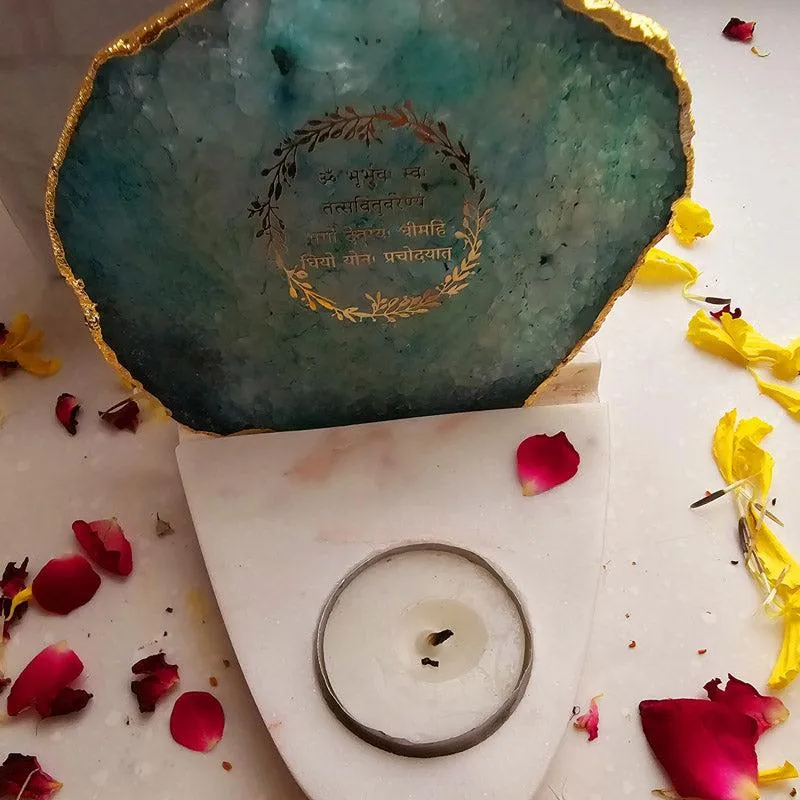 Gayathri Mantra Agate & Marble Tealight Candle Holder - Green media 3