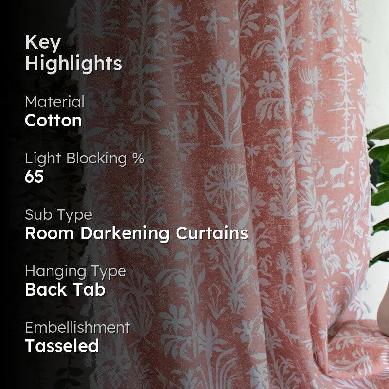 Tranquebar Home Wild Tropics Cotton Curtains(Peach) - Set Of Two media 2