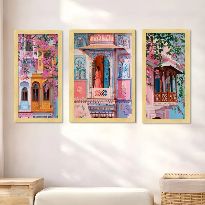 Pink Balcony Escape Wall Art With Frame - Set of Three media 4