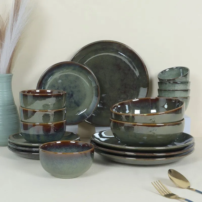 Regal Feasts Ceramic Dinner Set (Olive Green) - 18 Piece Set media 1
