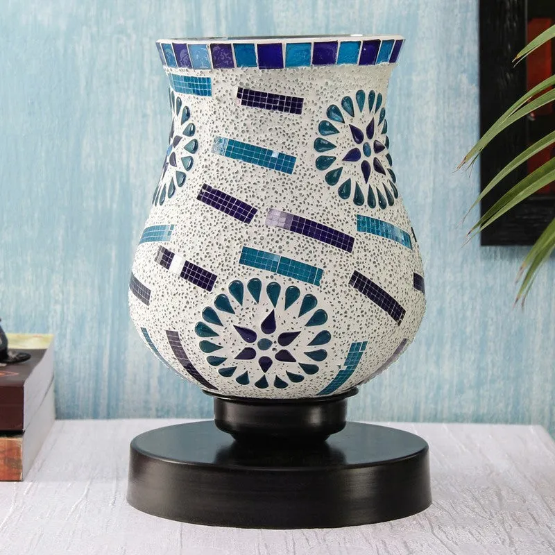 Glowburn Mosaic Glass Table Lamp With Wooden Base - Multicolor media 3