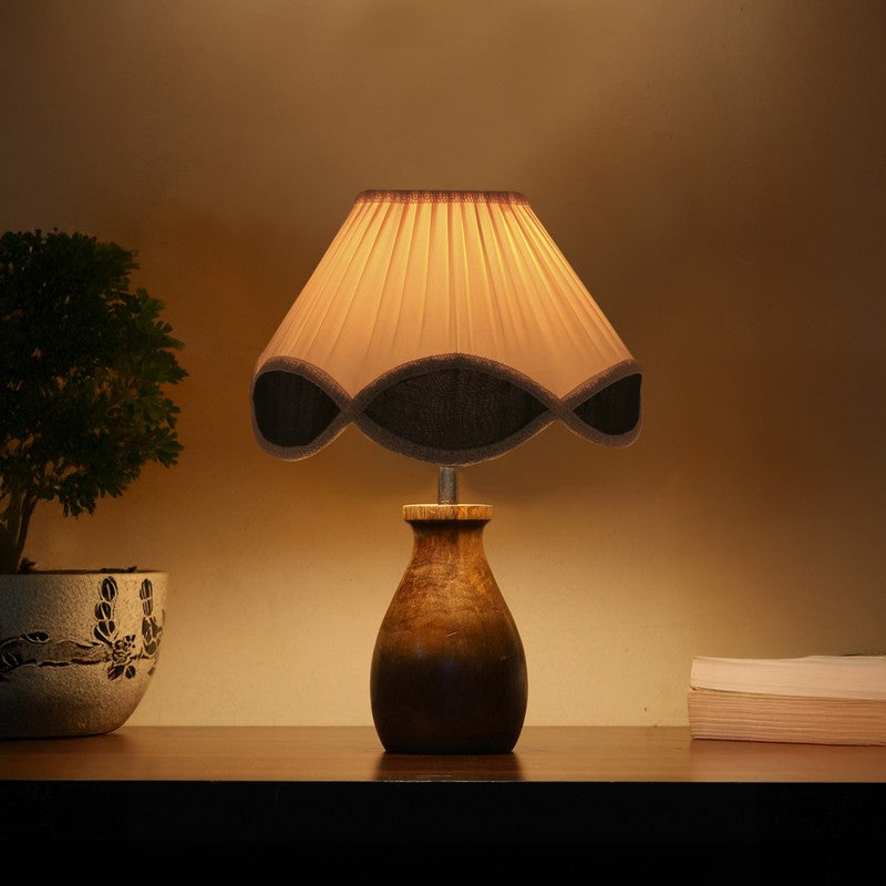 Flamoria Cotton Table Lamp With Wooden Base - OffWhite