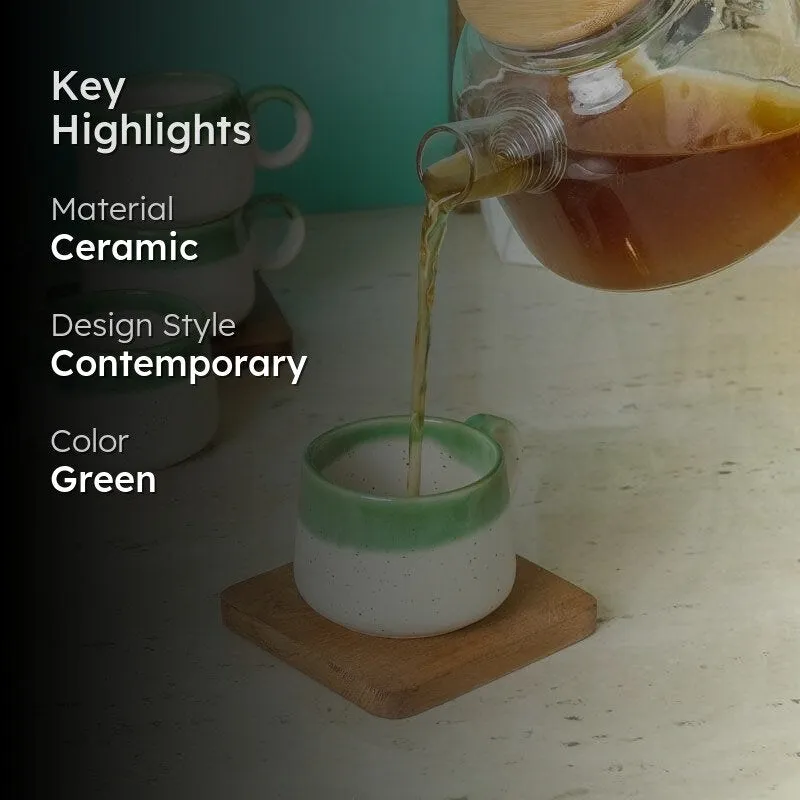 Nouvelle Ceramic Tea Cup (150 mL Each) /Green)-  Set of Six media 2