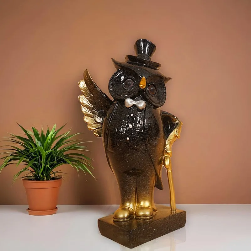 Charming Black Owl with Tray Decor media 1