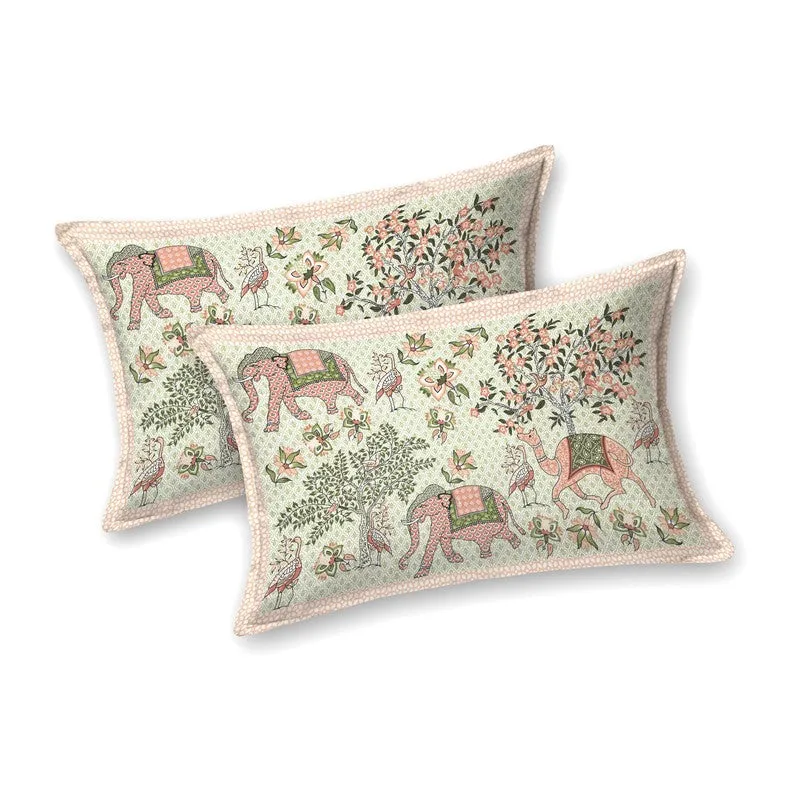 Royalet Cotton Bedsheet (Green,Peach) - 240 TC media 4