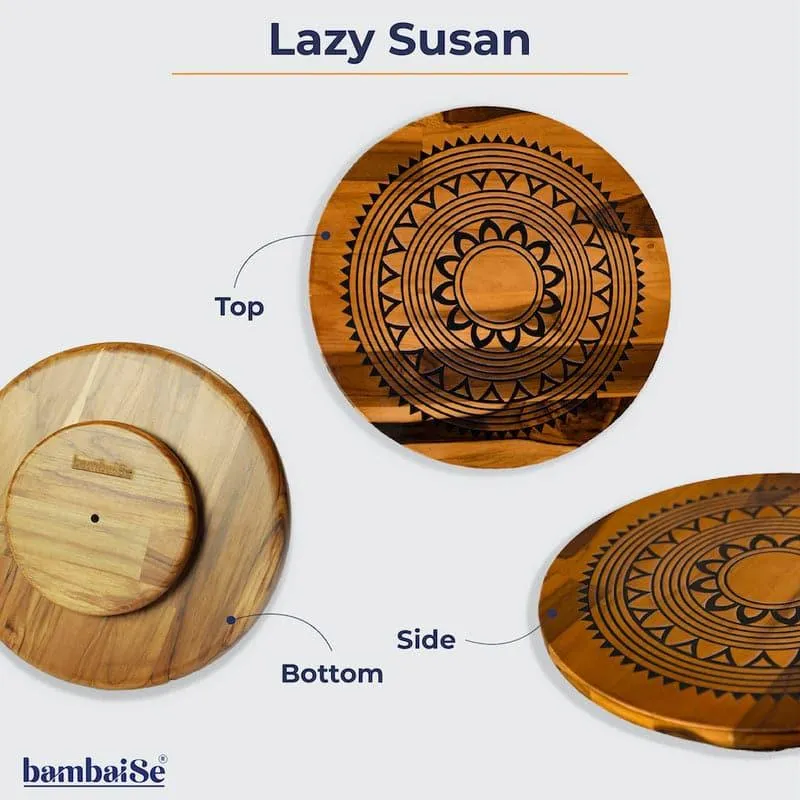 Mano Mandala Teak Wood Rotating Platter media 8