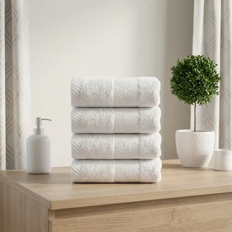 PlushAura Cotton Face Towel (White) - Set Of Four media 1