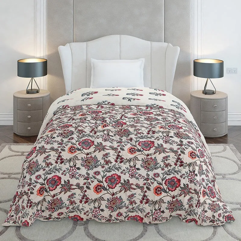 Monte Carlo Rosavyn Floral Polyester Reversible Comforter (Beige) - 120 GSM media 4
