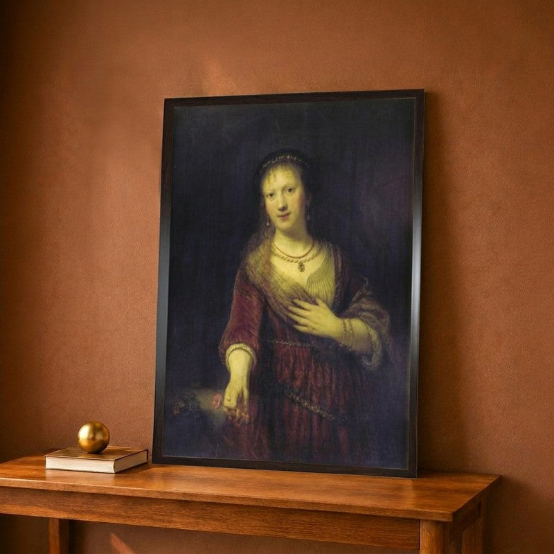 Saskia with a Red Flower, 1641 Canvas Wall Painting - 9 x 12 Inches