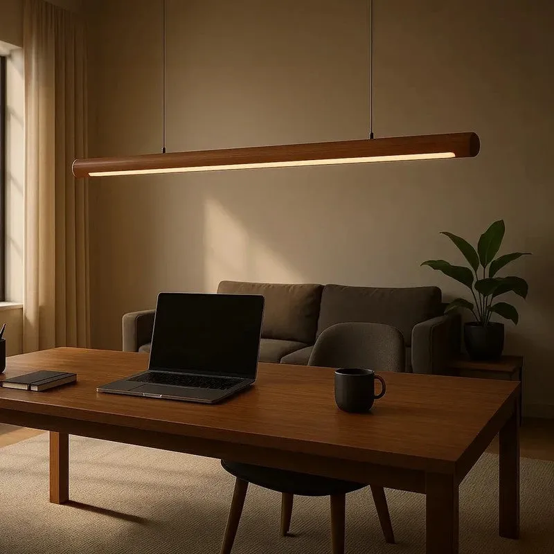 Cylindrical Rose Wood LED Pendant Lamp media 1