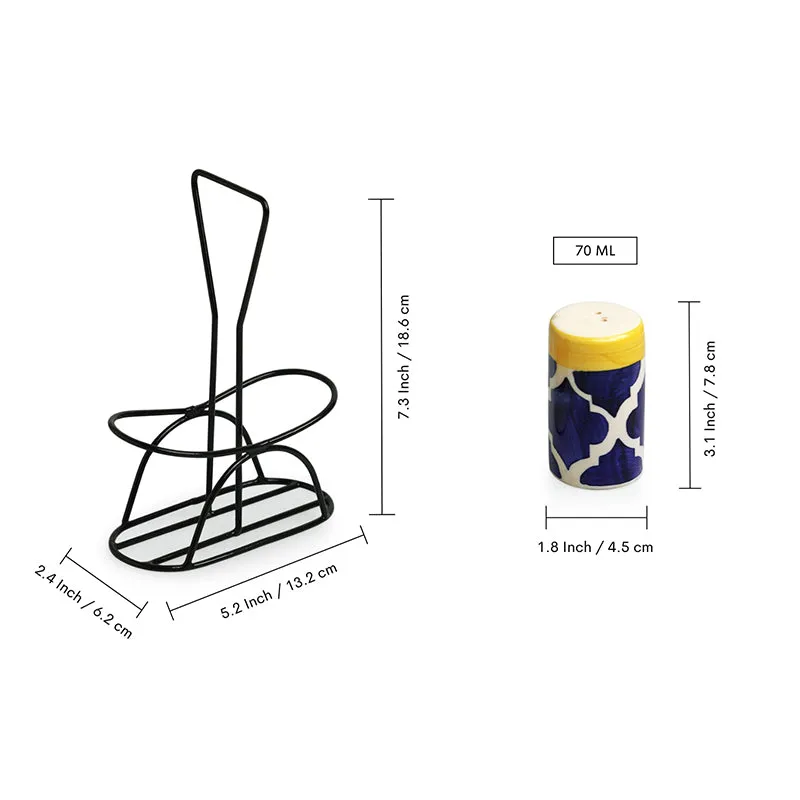 Moroccan Miles Ceramic Salt & Pepper Shaker With Iron Holder (70 mL) - Three Piece Set media 7