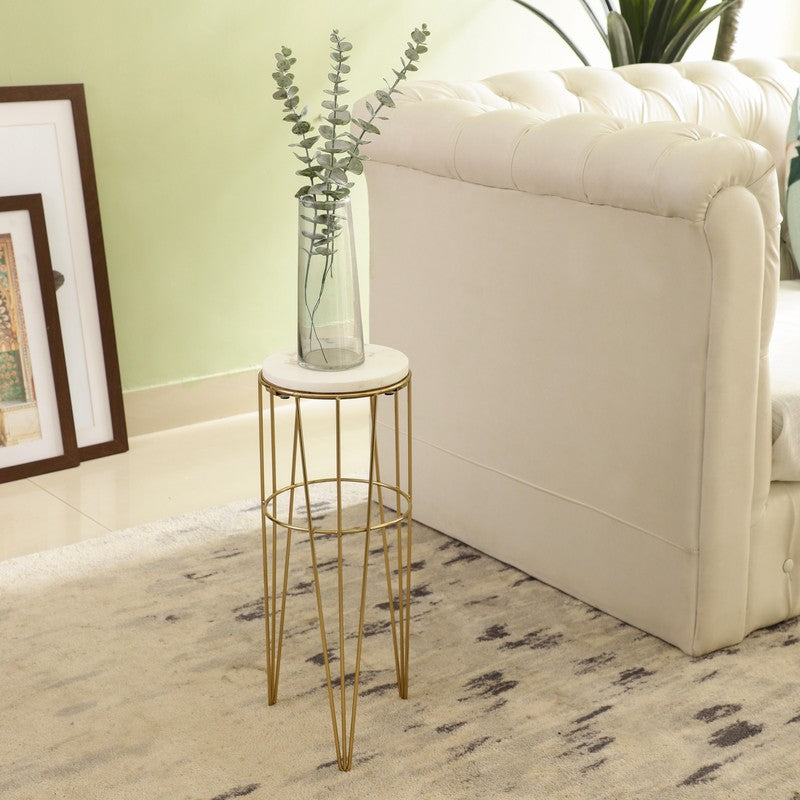 Marble Top Aluminum Side Table (Gold) - Small