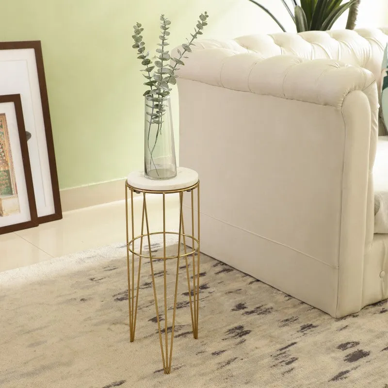 Marble Top Aluminum Side Table (Gold) - Small media 1