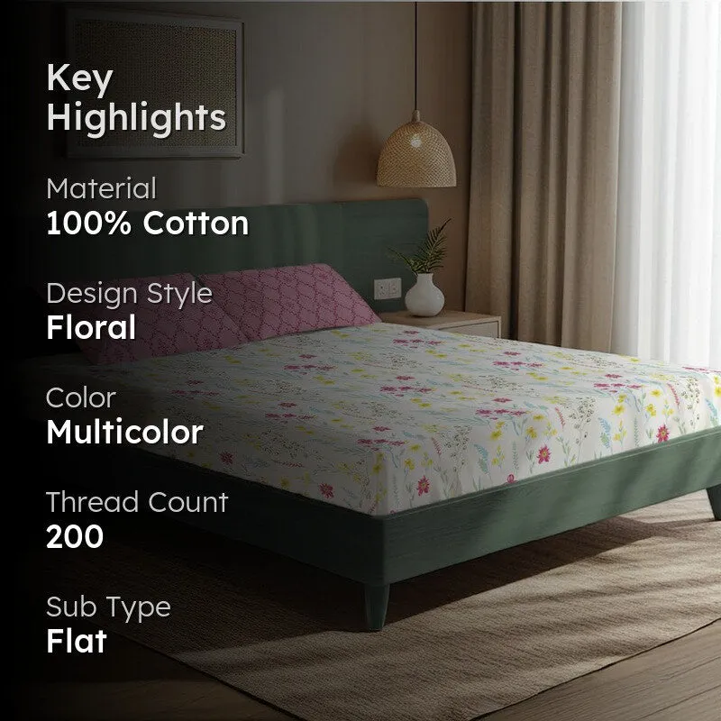 Vivid Bouquet Floral Cotton Bedsheets (Multicolor) - 200 TC media 2