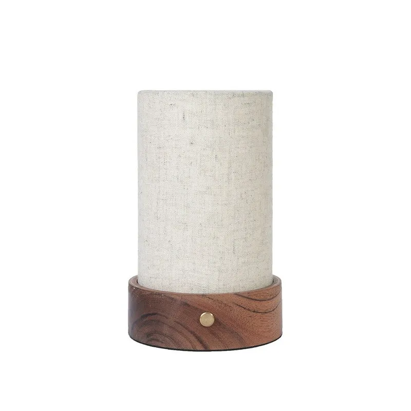 Illumo Cylindric Textured Base Fabric Wooden Table Lamp - Multicolor media 4