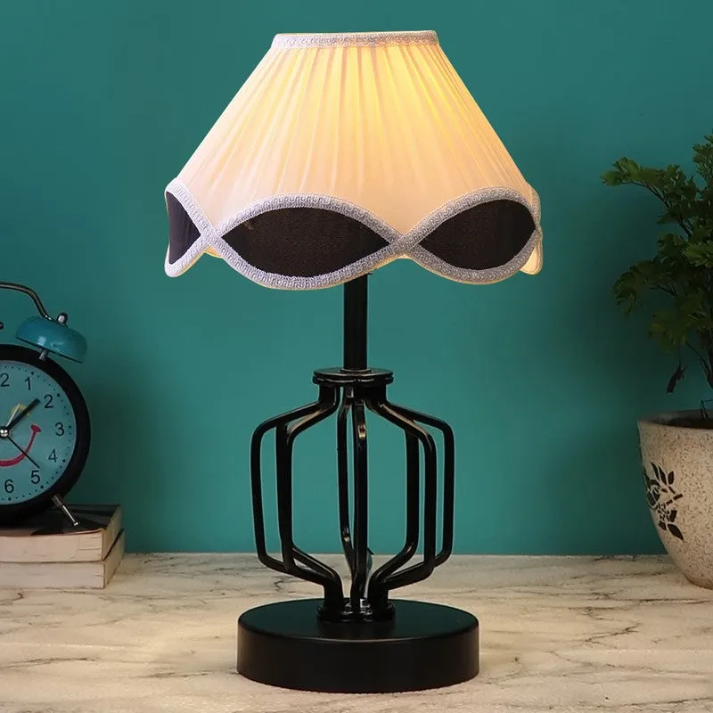 Auryne Cotton Table Lamp With Wooden Base - Ivory media 3