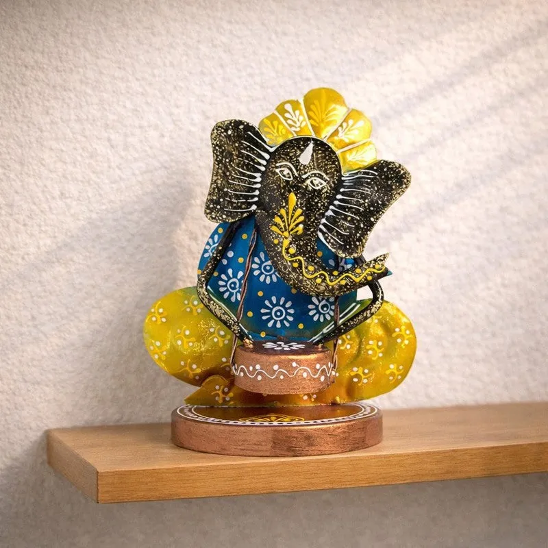 Ganesh Playing Damru Iron Handcrafted Idol media 1