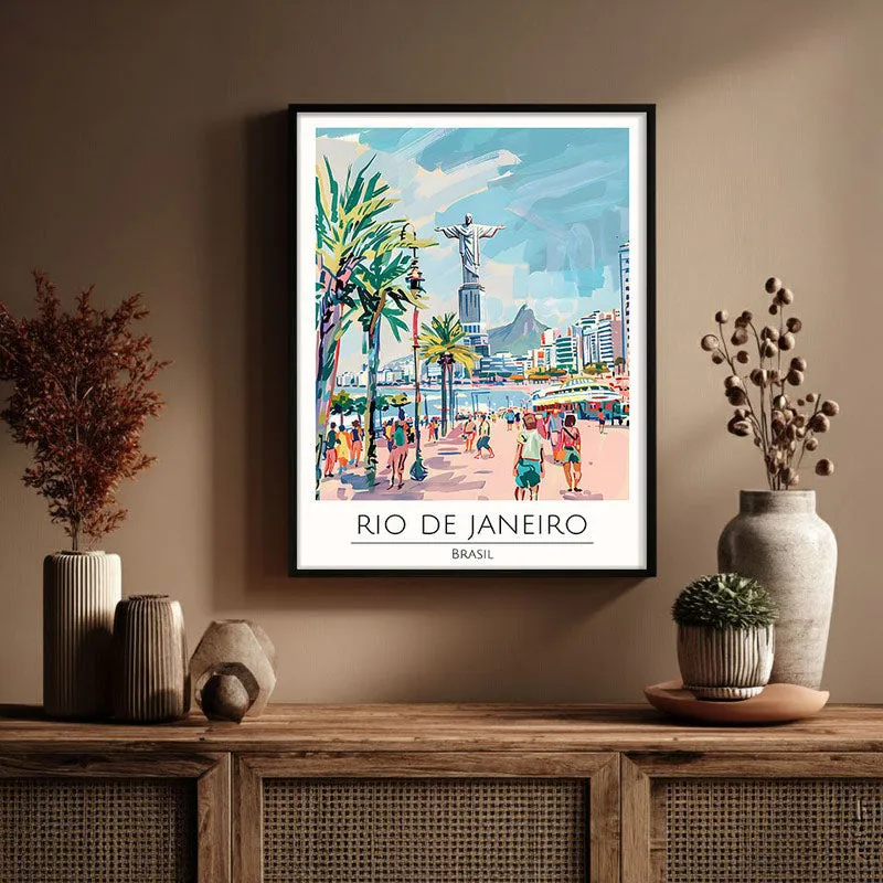Vintage Rio De Janeiro  Framed Canvas Wall Painting media 3