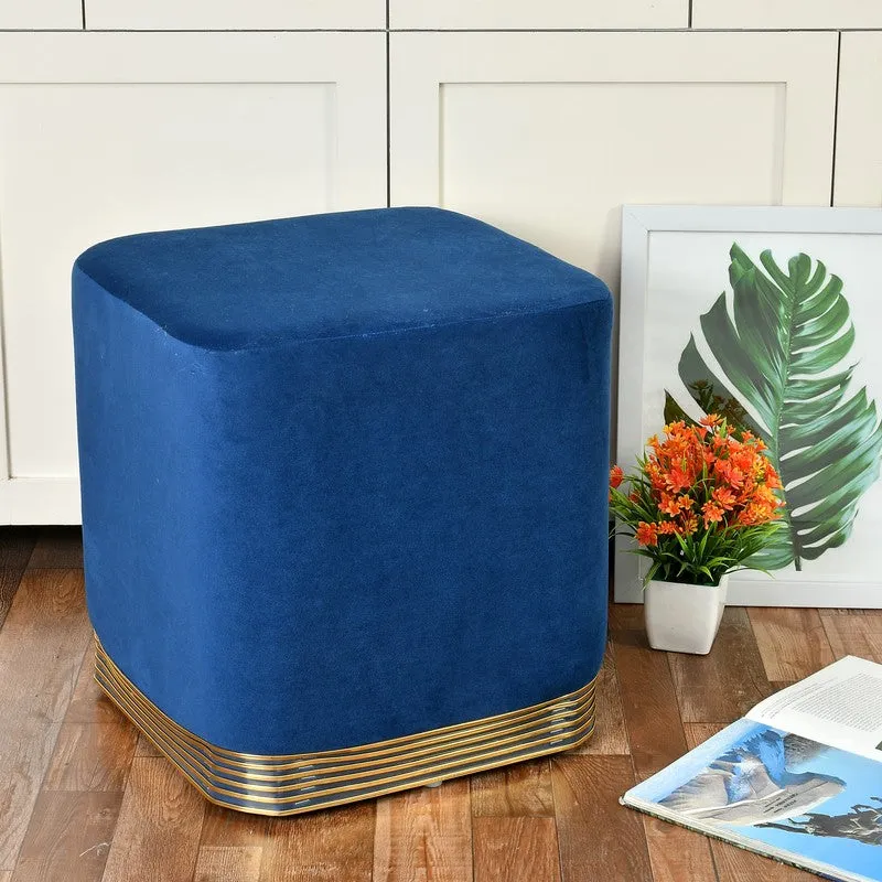 Aureum Solid Velvet Pouffe - Blue media 1