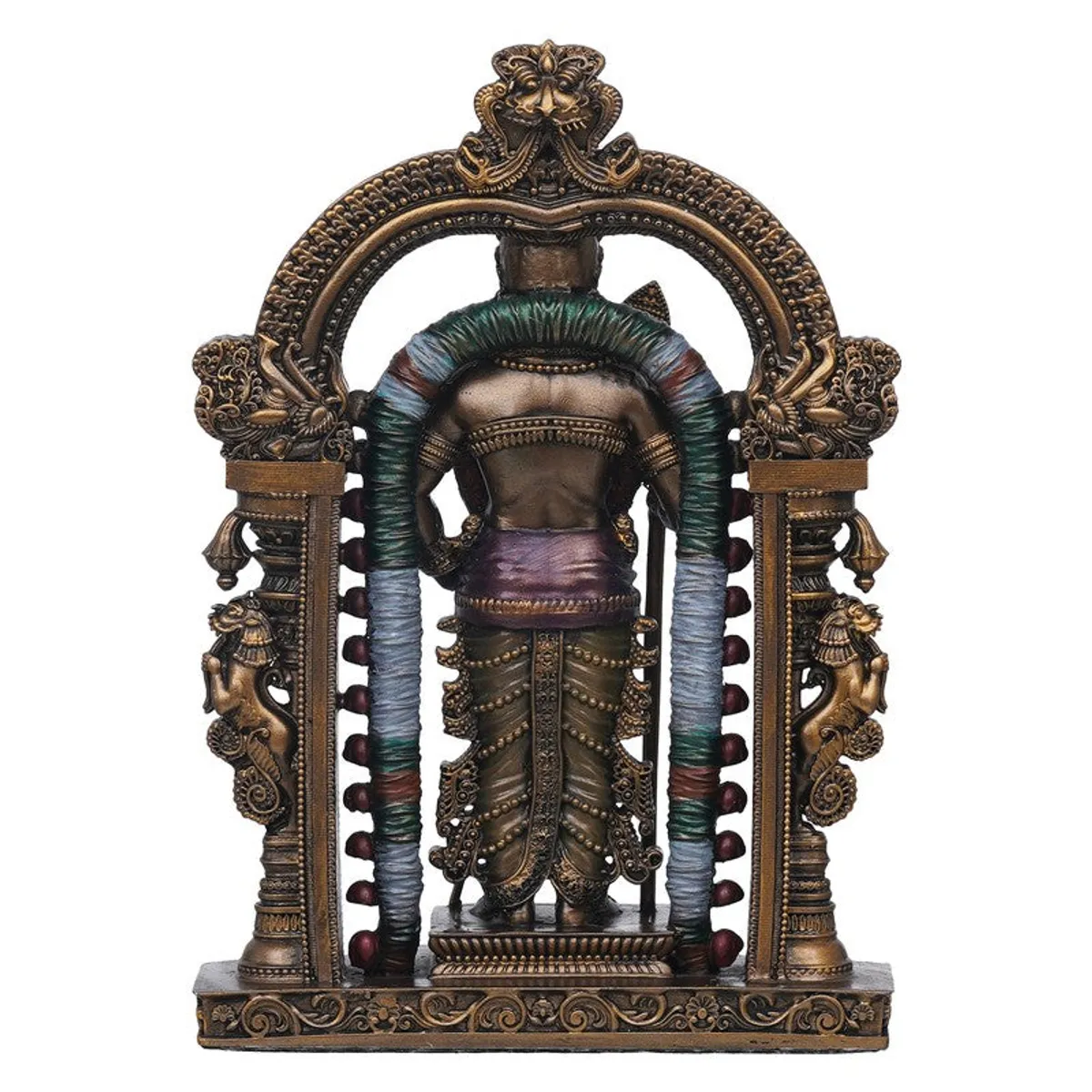 Back three-quarter view of the detailed Vel Murugan idol