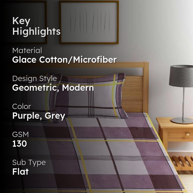Block Checkered Printed Microfiber Bedsheet - 130 GSM media 2