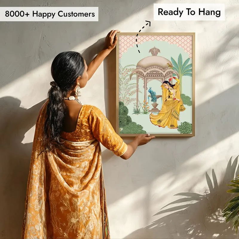 Bahar-e-Tanz Framed Mughal Canvas Archival Canvas Wall Painting - Natural Brown Frame media 7