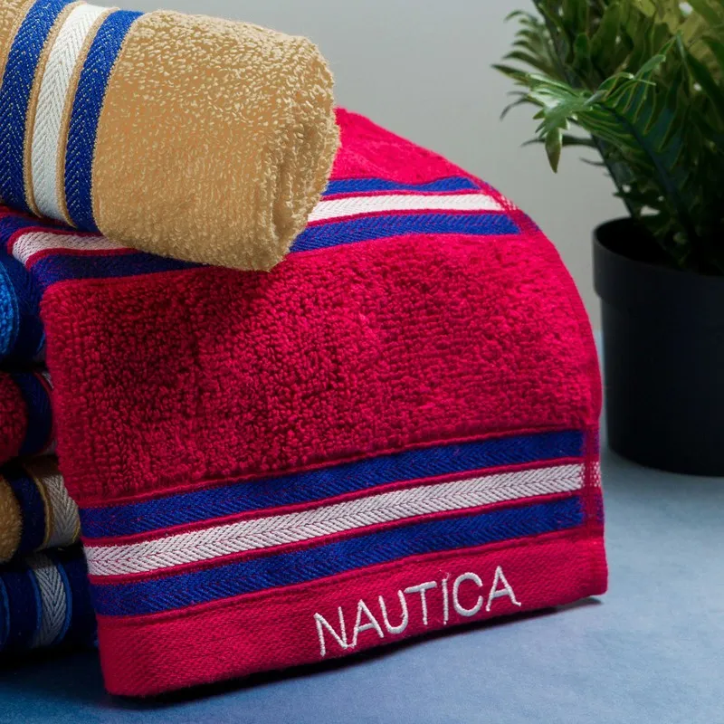 Nautica Dove Dual Down Cotton Hand Towel (Brown,Red & Blue) - Set Of Six media 4