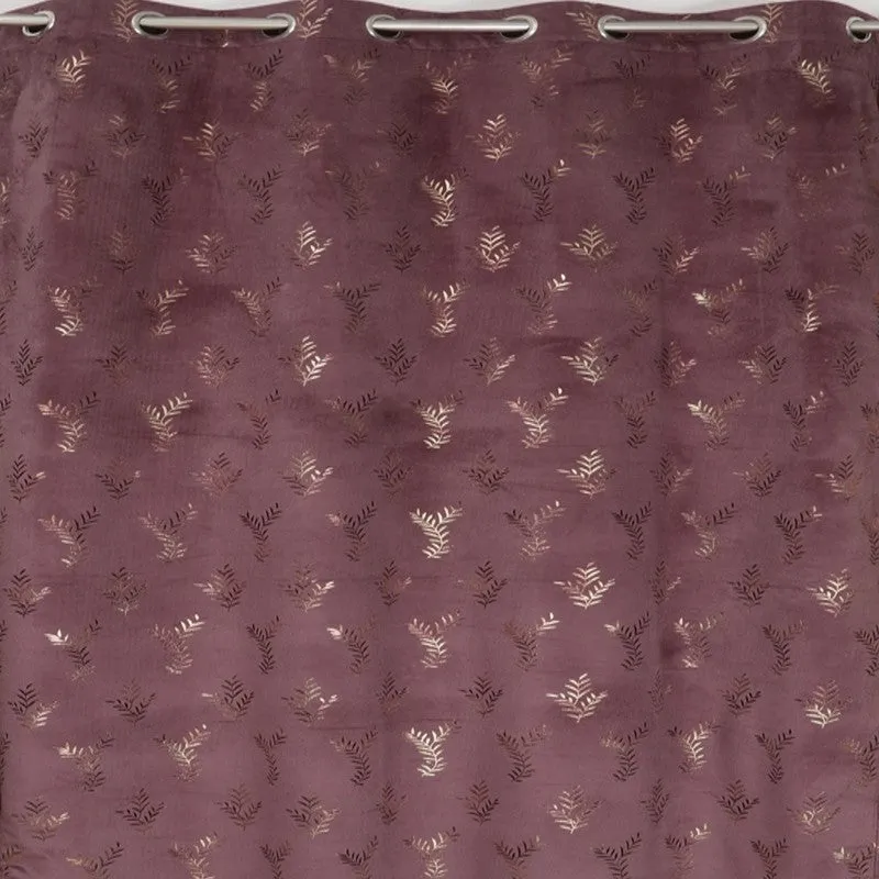 Gilded Touch Printed Velvet Curtain (Purple,Gold) - Set Of Two media 5