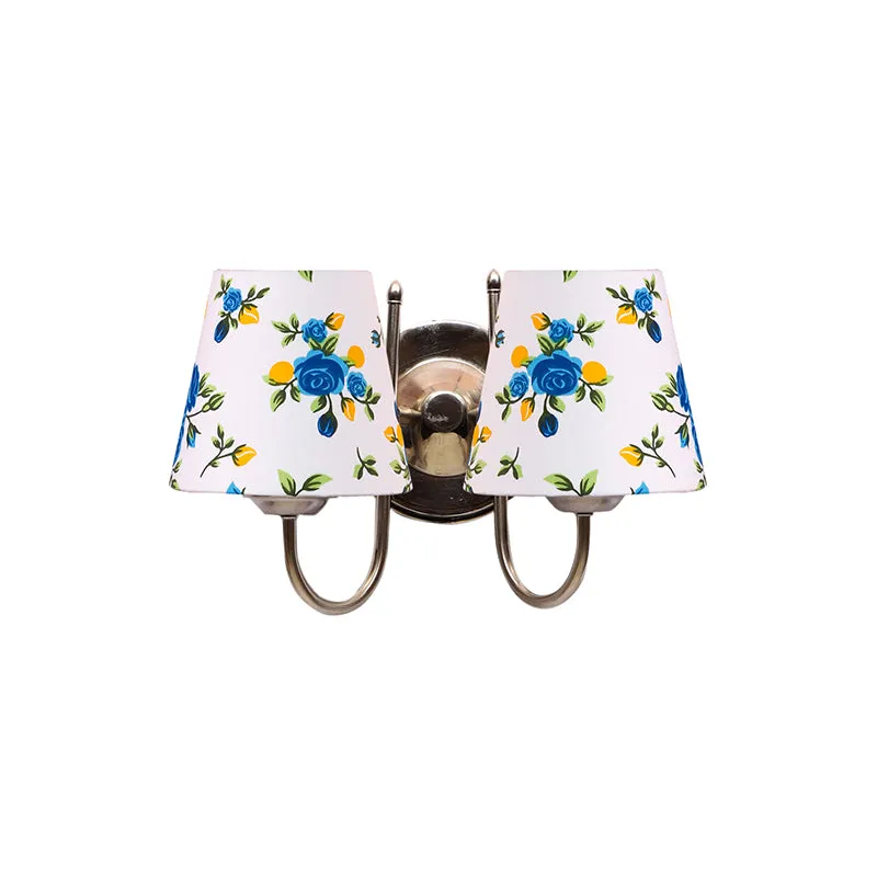 Veda Duo Blue Fleur Conical Fabric & Metal Wall Lamp media 4
