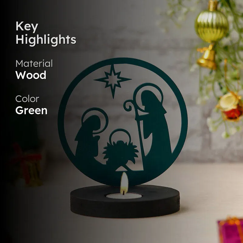 Star Of Bethlehem Wood Tea Light Holder - Green media 2