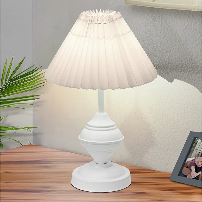 French Pleat Orbin Metal Table Lamp - White media 1