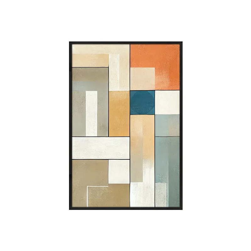 Hues of Earth Geometric Wall Painting With Frame media 4