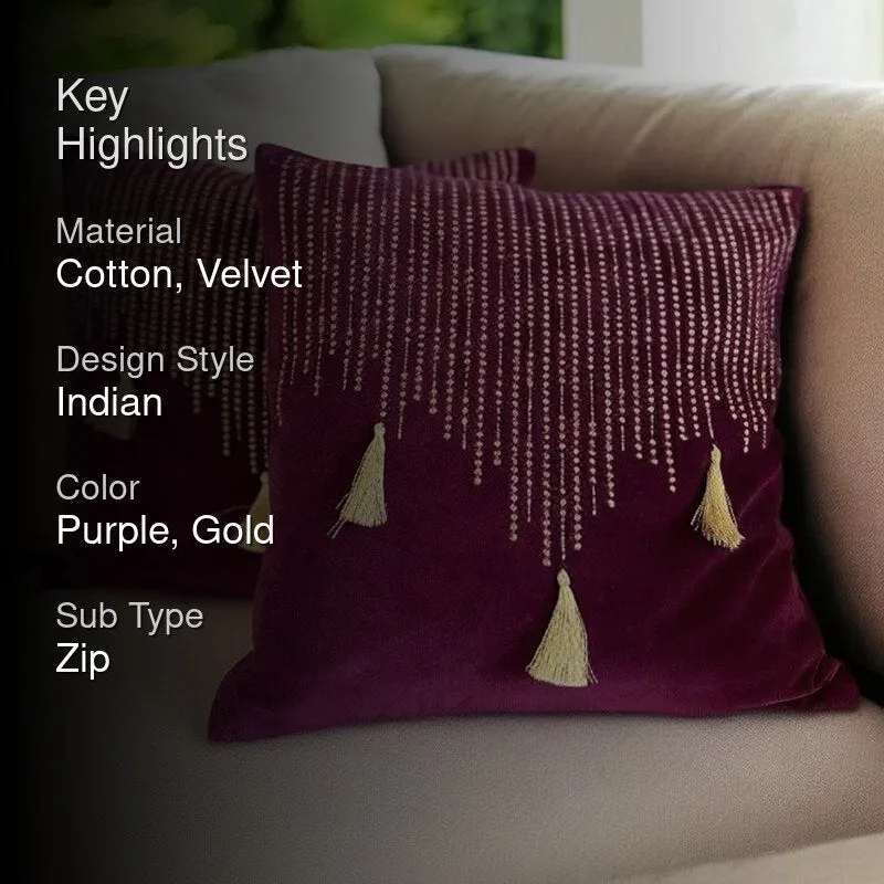 Needlecraft Embroidered Cotton Cushion Cover (Dark Maroon) - Set Of Two media 2