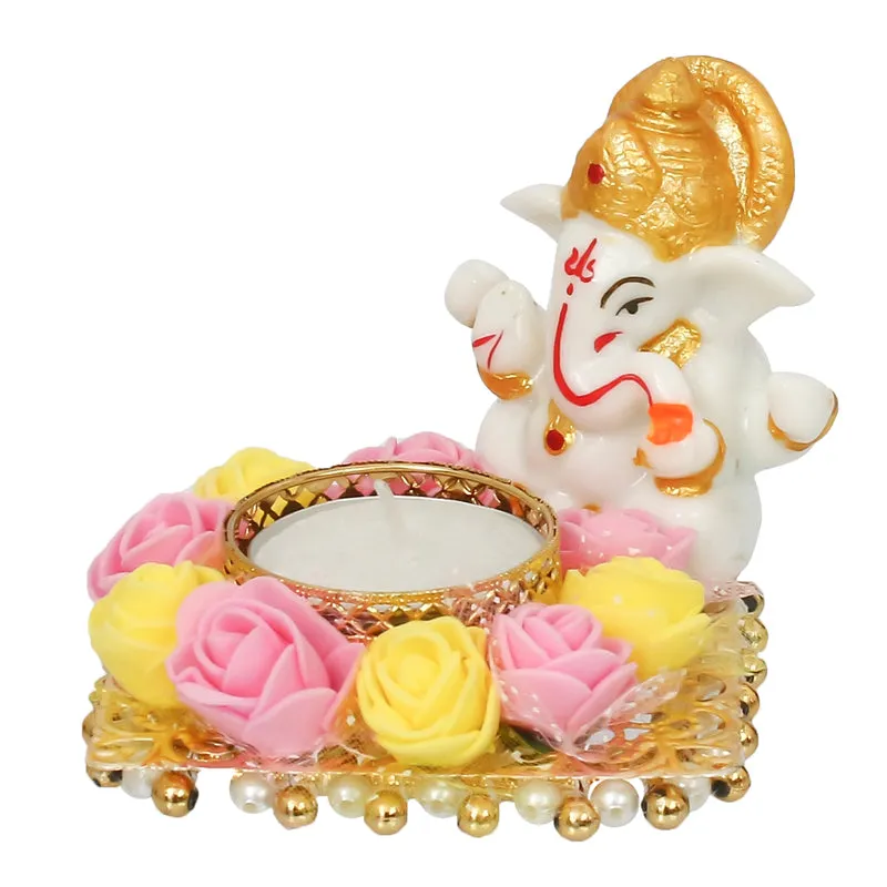 Ganesha Pooja Plate Idol - Pink & Yellow media 4
