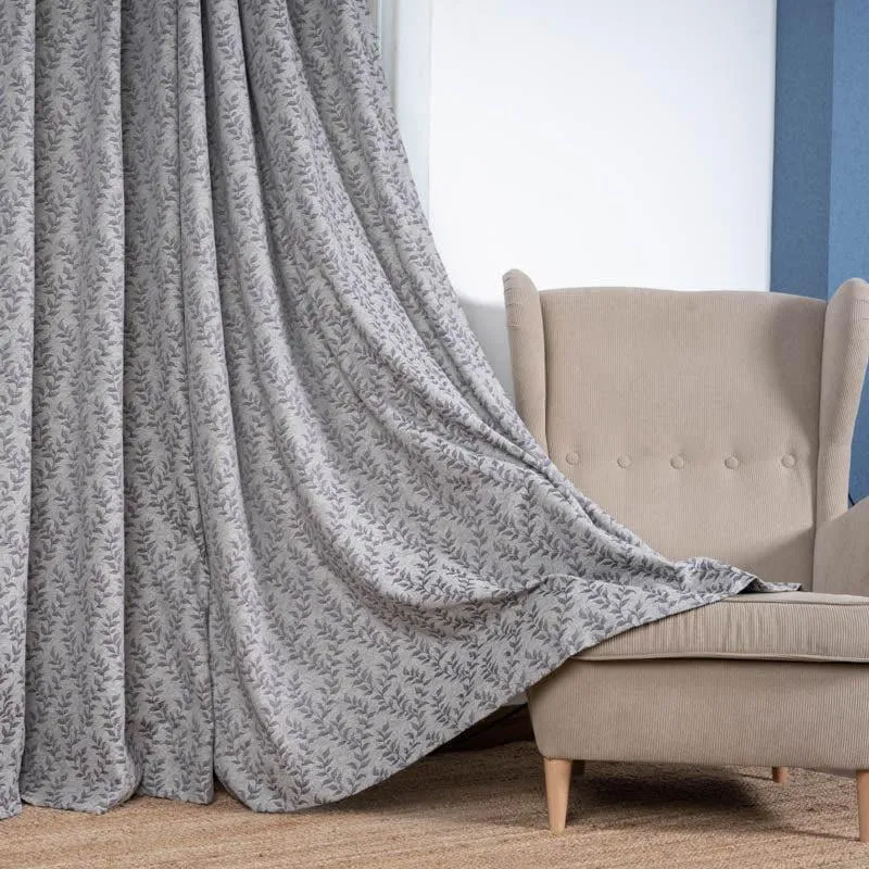 Lifestyle view 3: Noor Jacquard Single Curtain (Charcoal), Grey, PolyCotton, Jungle / Tropical, and Translucent curtain