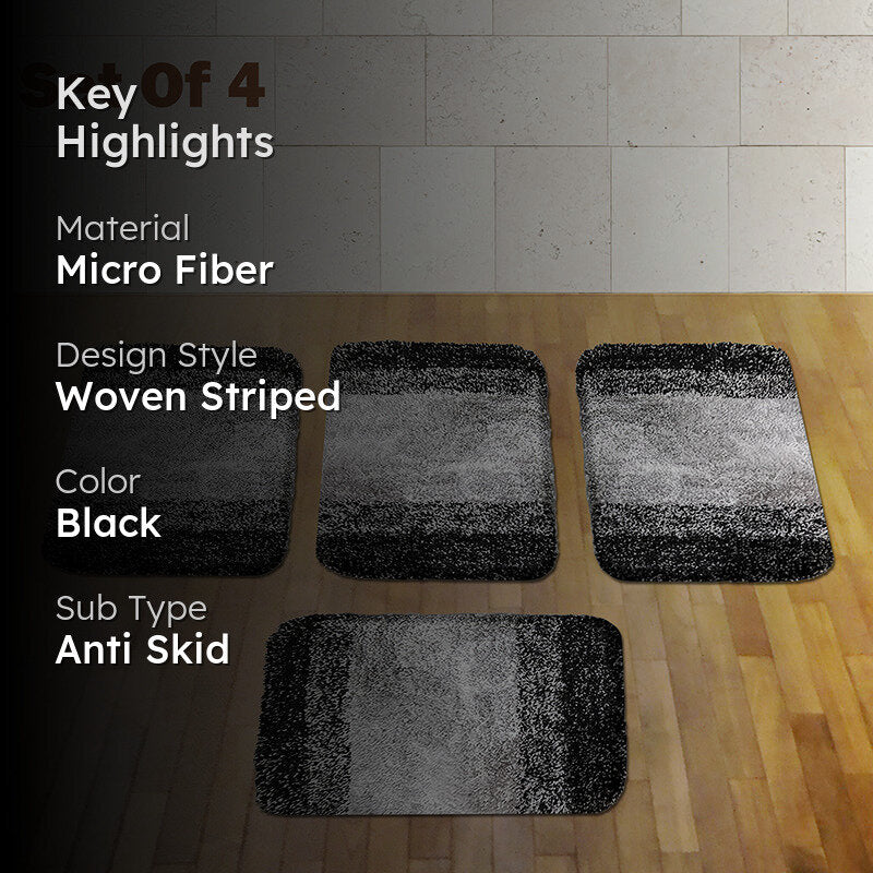 Elvira Anti Skid Striped Bath Mat (Black) - Set Of Four media 2