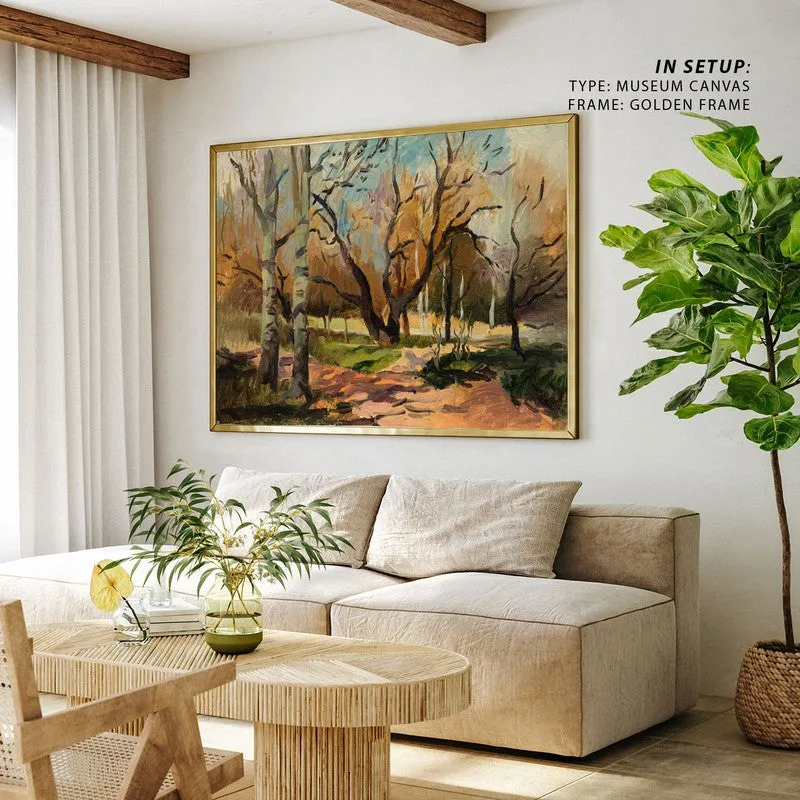 Oil Paint Forest Way Canvas Wall Painting - Black Frame media 4